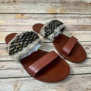 Anthropologie Intropia Womens Brown Leather Bohemian Beaded Sandals 39